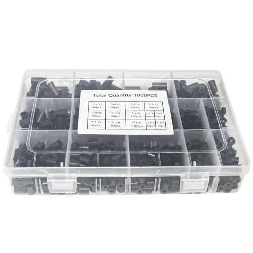 Vista 7 de 1000 piezas de espaciadores de tornillos para tomas eléctricas, espaciador redondo de nylon para tornillos M3 M4, espaciadores negros sin rosca, kit