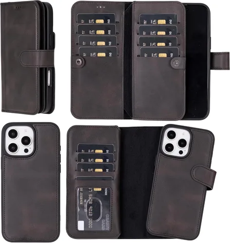 Vista 52 de HARDISTON Funda de piel auténtica de alta calidad hecha a mano para iPhone 7/8 / SE doble folio tarjetero - Funda magnética desmontable - Soporte