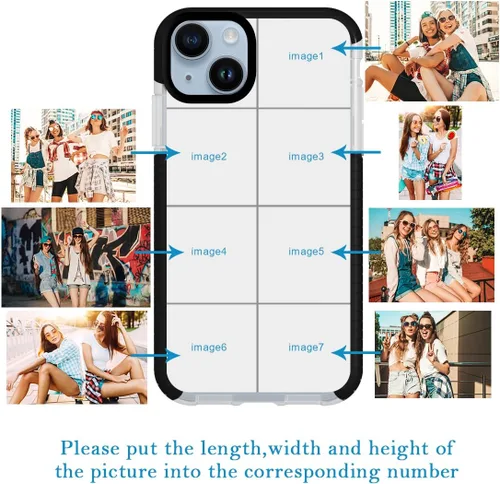 Vista 2 de Funda de teléfono personalizada para iPhone 15 Plus, fotos personalizadas de collage de múltiples imágenes, resistente a los impactos, funda