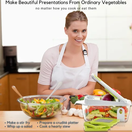 Vista 8 de Brieftons QuickPush - Picador de alimentos: más fuerte y 200% más de capacidad de contenedor, 30% más pesado, picador de frutas y verduras, cortador