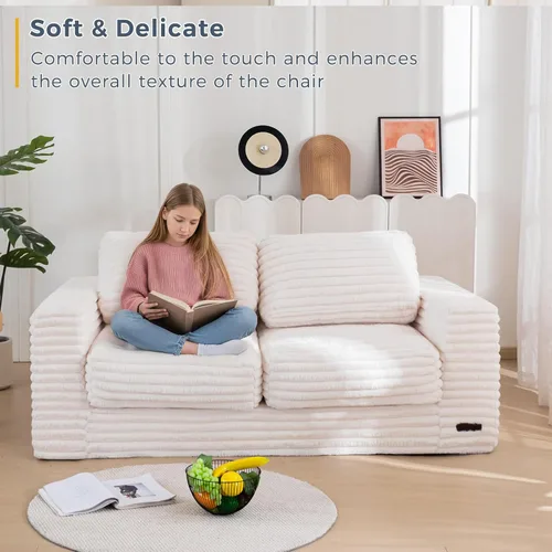 Vista 3 de MAXYOYO Silla Puf Gigante para Adultos, Sofá de Piso Biplaza Tapizado con Almohadas y Reposabrazos, Sofá Puf Grande Silla Cojín de Felpa