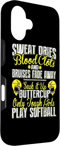 Vista 3 de iPhone 16 Only Tough Girls Play Softball - Funda resistente para jugador de sóftbol