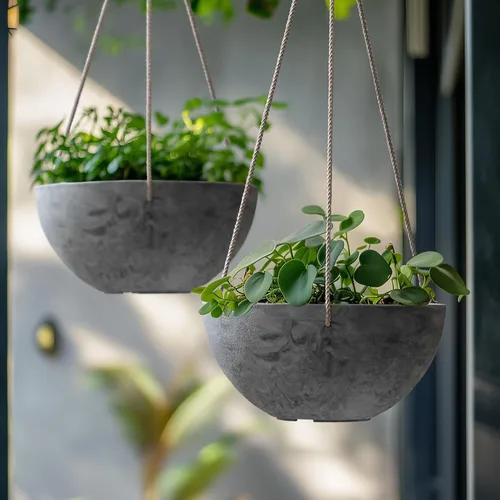 Vista 4 de LA JOLIE MUSE Macetas Colgantes para Flores y Plantas - 9.84 Pulgadas Interiores Exteriores Balcón Patio Juego de Jardineras Colgantes de 2