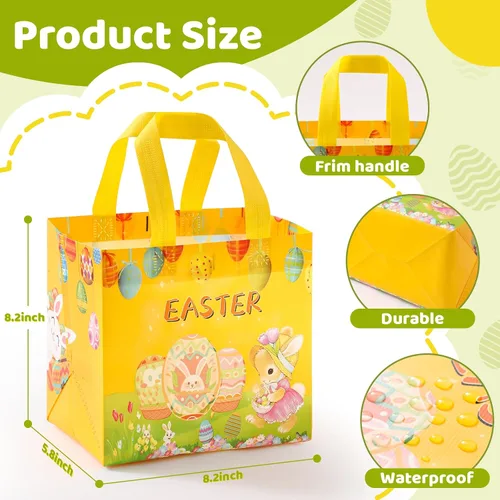 Vista 4 de YANGTE Paquete de 36 bolsas de regalo de Pascua, cestas de Pascua, bolsas de regalo no tejidas para niños con asa, suministros de fiesta