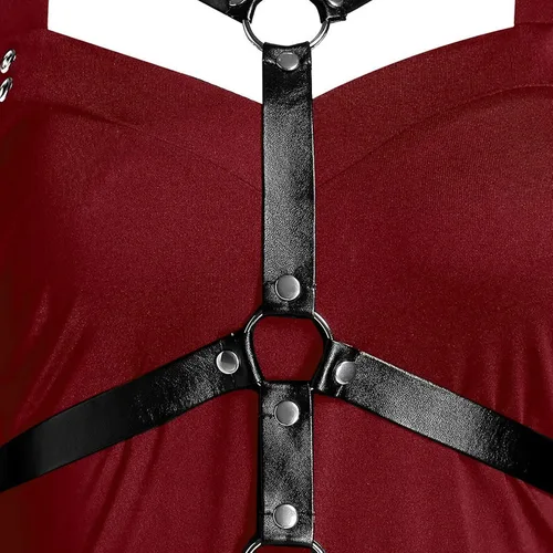 Vista 5 de Floleo Vestidos góticos para mujer, con hombros descubiertos, vestido oscuro de malla, manga acampanada, vestido de cóctel, fiesta, vestido