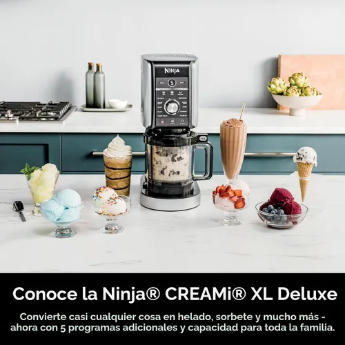 Vista 2 de Ninja CREAMi Deluxe - Máquina para hacer helados y postres congelados, incluye (4) recipientes de tamaño familiar de 24 oz, para helado, sorbete
