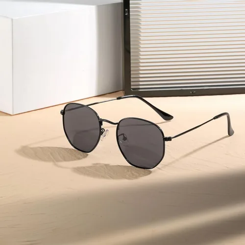 Vista 6 de Gafas de sol polarizadas hexagonales de metal, montura pequeña, unisex, para mujeres y hombres, protección UV, gafas ligeras