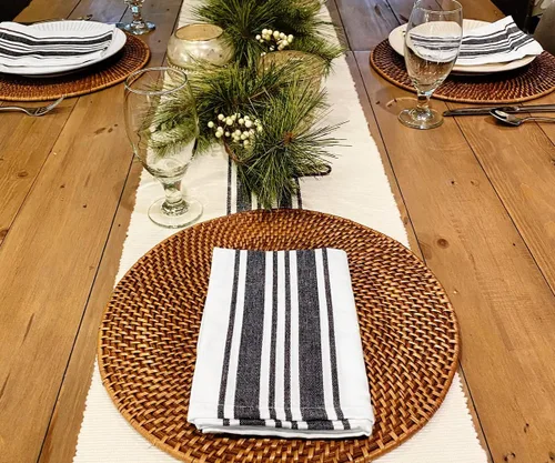 Vista 2 de Juego de 6 servilletas de cena en blanco y negro, 100% algodón, lavables de tela de granja, de absorción rápida, juego de servilletas de mesa a