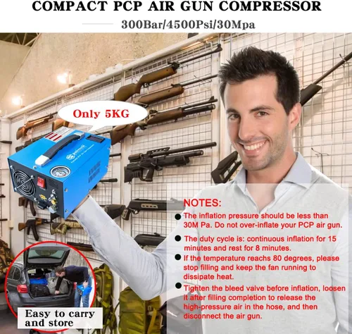 Vista 7 de Compresor de aire PCP, portátil de 4500 Psi/30 Mpa, sin agua/aceite, rifle PCP/pistola y bomba de aire de tanque de paintball, alimentado por 12 V