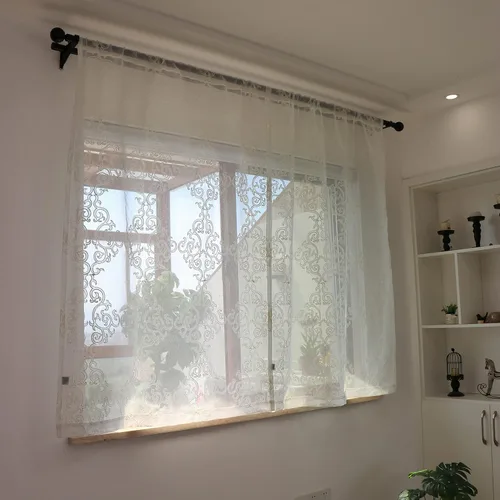 Vista 6 de SLOW SOUL 2 paneles de lino sintético bordado blanco con hojas clásicas, cortinas de gasa semitransparente para ventana de dormitorio, sala