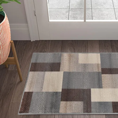 Vista 6 de Superior alfombra de área de la colección diseñador Clifton, 8 mm de altura de apilado, con respaldo de yute, diseño geométrico contemporáneo, Beige