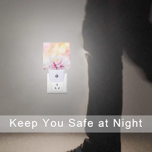 Vista 7 de Luz nocturna de loto de lirio de agua rosa, luces nocturnas LED enchufables, lámpara de noche con sensor automático, lámpara de anochecer a Lirio