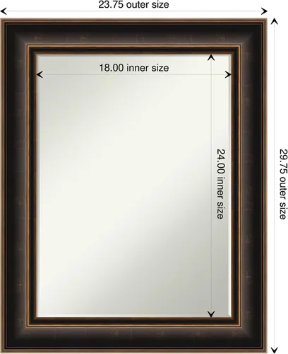 Vista 4 de Amanti Art Espejo de baño de bronce para sobre el fregadero, espejo rectangular de bronce aceitado de 30 x 24 pulgadas, marco de madera casual