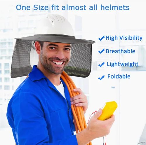 Vista 5 de Paquete de 2 protectores solares para casco duro, protector solar de malla de ala completa para cascos duros, alta visibilidad, reflectante