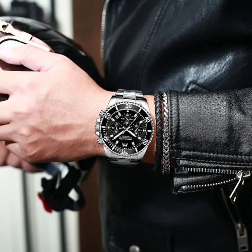 Vista 8 de MEGALITH Relojes para hombre, de acero inoxidable, resistente al agua, analógico, de cuarzo, moderno, de negocios, cronógrafo, con fecha automática
