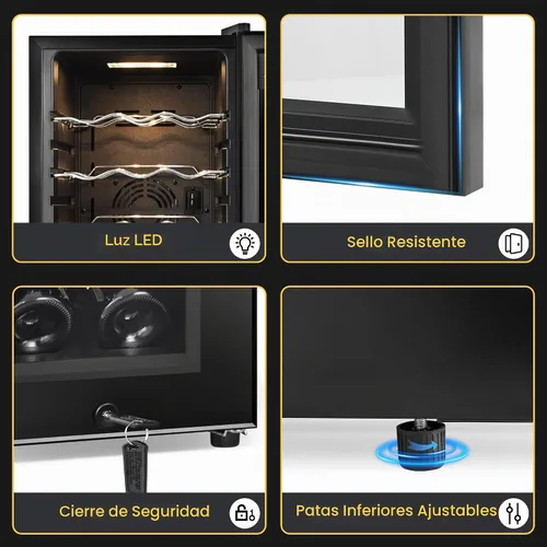 Vista 7 de FoMup Refrigerador de vino con 12 botellas, pequeño refrigerador de vino independiente con control de temperatura digital de bloqueo de seguridad