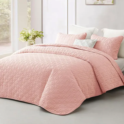 Vista 2 de Exclusivo Mezcla Quilts - Juego de ropa de cama tamaño King, color rosa Cuadrícula Rosa