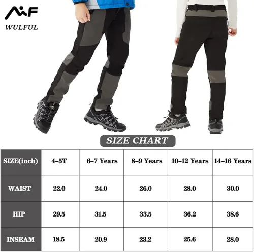 Vista 5 de WULFUL Pantalones de esquí de nieve impermeables para niños y niñas al aire libre de forro polar para senderismo, pantalones de snowboard aislados