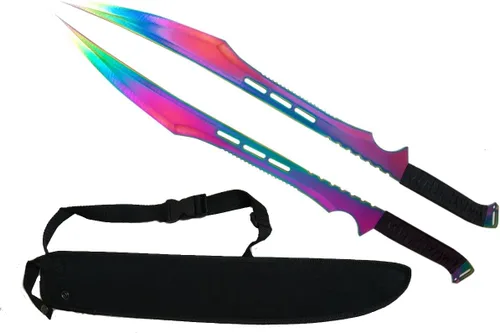 Vista 6 de juego de 2 machetes tácticos de 27 pulgadas / 68.58 cm., espada ninja, espada doble Katana Full Tang para colección, regalo, campamento, deportes al