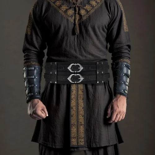 Vista 7 de Cinturón ancho vikingo medieval de piel sintética, cinturón de corsé de caballero para LARP regalos de Navidad disfraz