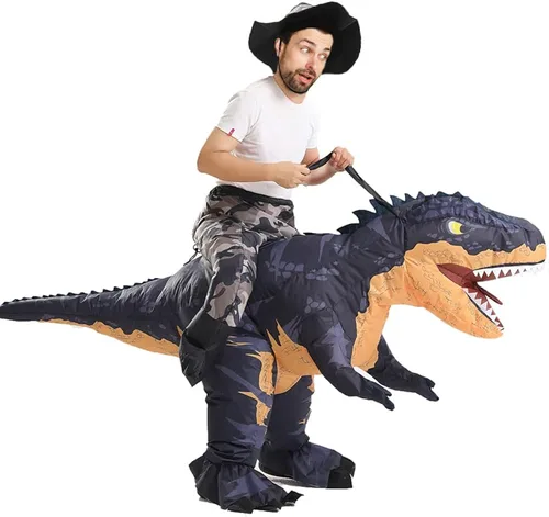 Vista 5 de MXoSUM Disfraz inflable de dinosaurio para adultos, T-REX, disfraz divertido de dinosaurio inflable