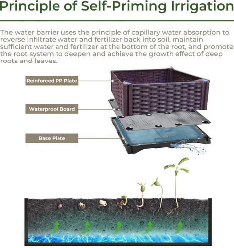 Vista 3 de Doppy Cama de jardín elevada de plástico, macetas profundas con ruedas, macetas móviles para plantas de interior y exterior, cajas de jardín