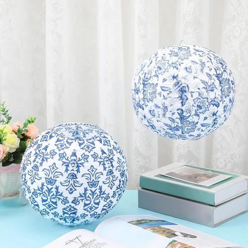 Vista 2 de Retisee 12 linternas de papel chinoiserie de 10 pulgadas con estampado de Azul