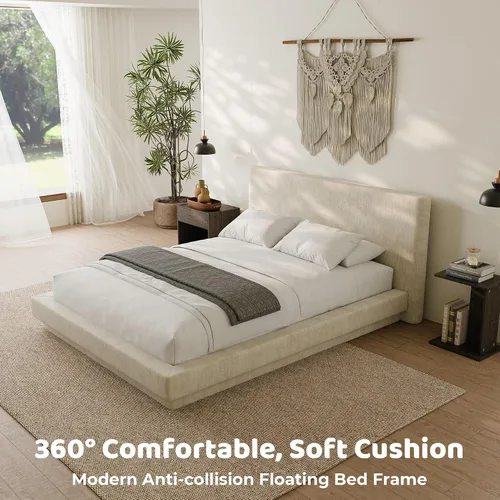 Vista 7 de RECCI AirFrame Cloud Queen - Base de cama tapizada con cabecera extra ancha, plataforma totalmente acolchada de espuma de 5 pulgadas, fácil montaje