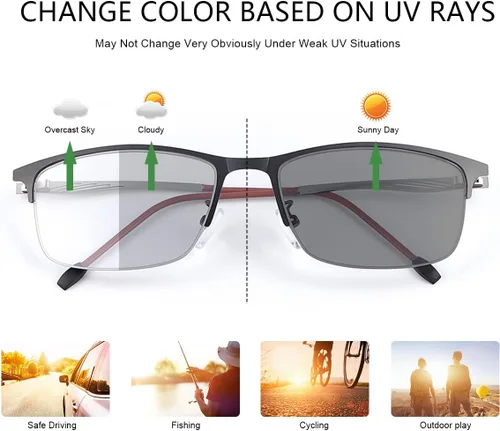 Vista 2 de YIMI Gafas de lectura fotocrómicas progresivas multifoco Bisagra de resorte UV400 Gafas de sol con bloqueo de luz azul Gafas de transición