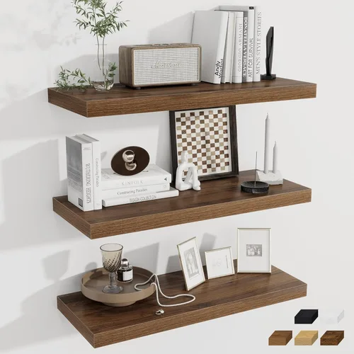 Vista 41 de Fun Memories Pequeños estantes flotantes para pared, estantes cuadrados de pared de 8 pulgadas con soportes invisibles, estantes negros para baño