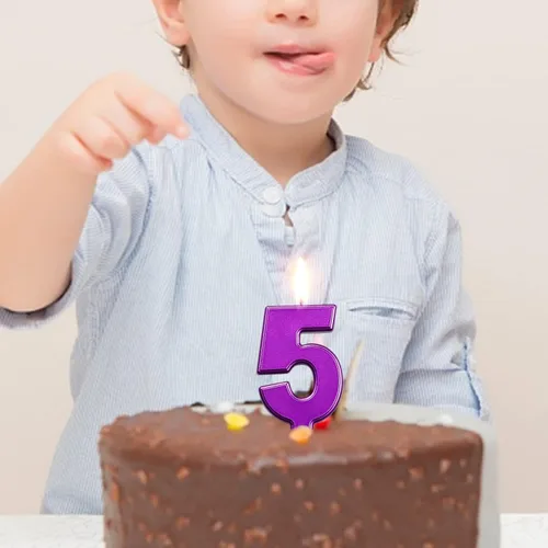 Vista 4 de DERVENTA Velas de cumpleaños con números grandes, color morado, 3.7 pulgadas, decoración para tartas de fiesta, 1 pieza (número 0 morado) Perfect