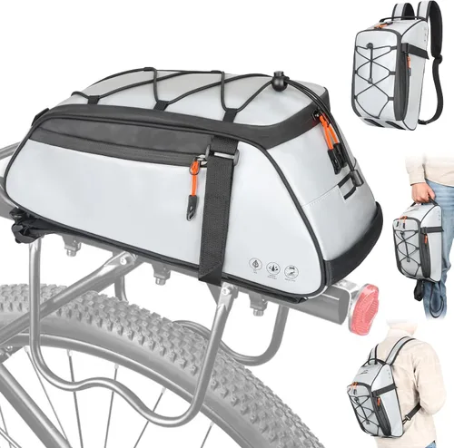 Vista 8 de HuiJuKeJi Bolsa de carga trasera para bicicleta, 3 en 1, multifunción, bolsa de almacenamiento de 26 litros, bolsa de sillín con tiras reflectantes