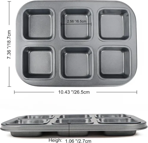 Vista 2 de Beasea Molde Cuadrado para Brownies, Molde Antiadherente de 6 Cavidades para Muffins, Molde para Pastel de Brownies, Juego de Gastronomía para Mini