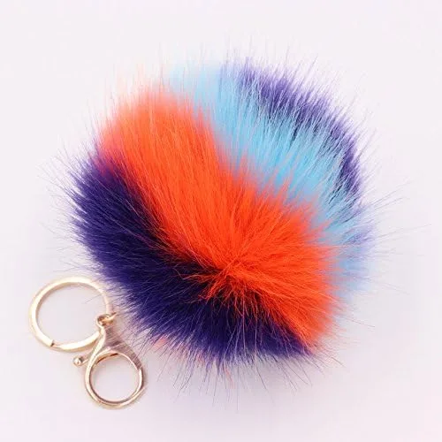 Vista 3 de Faux Fox Fur Pom Poms Keychain Purse Fluffy Fur Ball for Womens Bag Pendant
