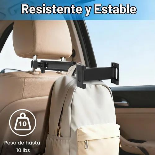 Vista 4 de Soporte para tablet para reposacabezas de coche, soporte ajustable para tablet Negro