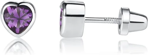 Vista 12 de Aretes de corazón con pasador simulando piedra natal con tornillo de traba (6mm) - para niñas 06-Junio