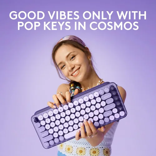 Vista 2 de Logitech POP Keys - Teclado mecánico inalámbrico con teclas Emoji personalizables, diseño compacto duradero, conectividad Bluetooth o USB, Cosmos