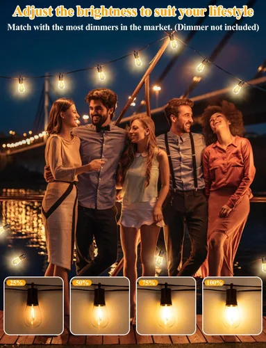 Vista 6 de Brightever Guirnalda de luces para exteriores de 25 pies impermeable, luces LED para patio con 8+1 bombillas Edison S14 inastillables, luces