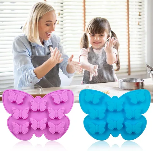 Vista 8 de YuCool - 3 moldes de silicona con forma de mariposa para chocolate, antiadherentes Color:Pink,Blue,Purple,food grade silicone,suitable for ovens