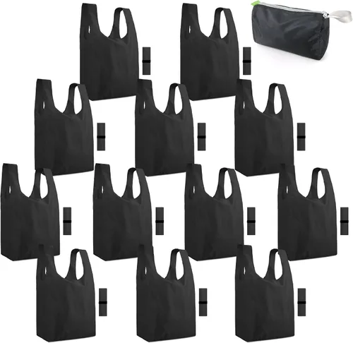 Vista 11 de BeeGreen Bolsas de comestibles reutilizables plegables, paquete de 12 bolsas grandes y bonitas, bolsa de regalo de tela lavable resistente con asas