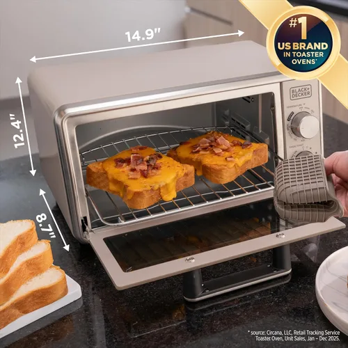 Vista 8 de BLACK+DECKER Crisp N Bake™ PRO - Horno tostador digital de 4 rebanadas, 5 funciones de cocción, horno de encimera de convección, se adapta a pizza