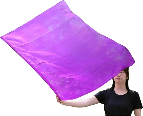 Vista 18 de Winged Sirenny Bandera de seda Poi con una varilla dura, 40 pulgadas rectangular giratoria de seda fluida para iglesia, adoración profética