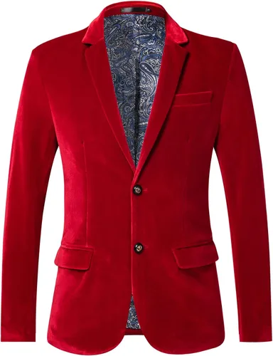 Vista 7 de THWEI Blazer de terciopelo para hombre, chaqueta de traje sólido de moda ajustada Negro