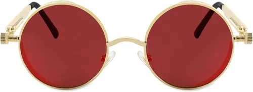 Vista 2 de FEISEDY Gafas de sol retro góticas steampunk con marco de metal redondo inspirado en el círculo punk B1857