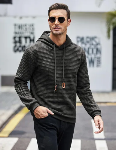 Vista 2 de COOFANDY - Sudadera con capucha para hombre, casual, de manga larga, con cordón ajustable y tejido de punto de gofre
