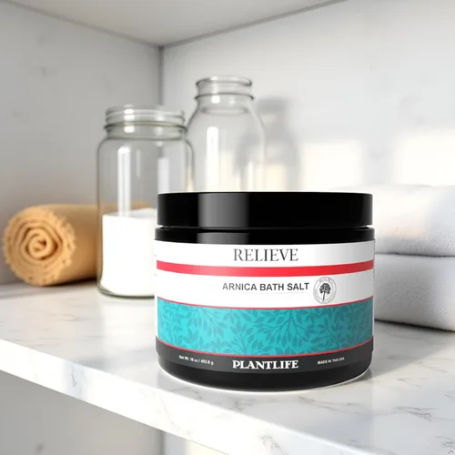 Vista 4 de Plantlife Arnica Relieve Sales de baño minerales – Fabricado con árnica y aceites esenciales 100% puros – Los productos Relieve son una solución