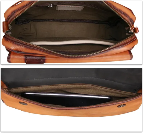Vista 7 de IVTG Bolso de mensajero de cuero genuino para hombre, bolso cruzado de hombro, casual, bolsa de día para negocios, trabajo, diario, bolso