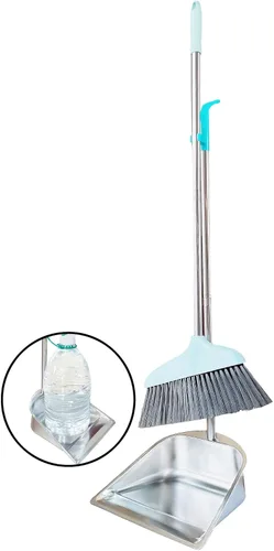 Vista 8 de YAYOU Sartén antipolvo con mango largo para el hogar, 33.5 pulgadas, de acero inoxidable resistente de alta calidad, elegante diseño de pie