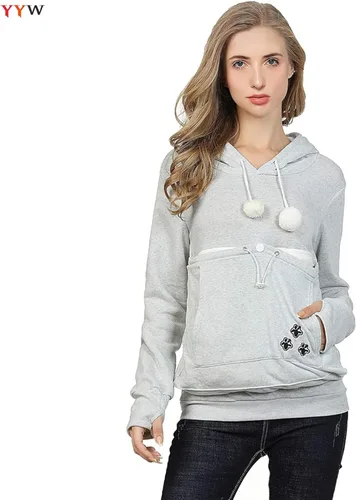 Vista 8 de YYW Sudadera con capucha para mujer, sudadera de gran tamaño con capucha para gatos, soporte para mascotas y perros (gris, M)