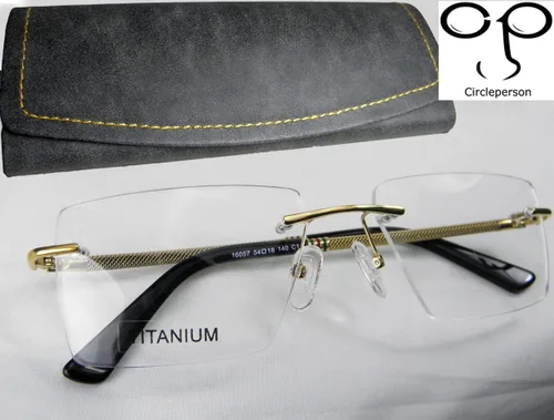 Vista 2 de Circleperson Rimless Pure Titanium Gafas marco cuadrado Peso ligero